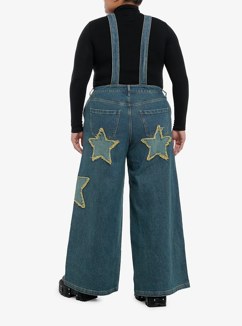 Star Patch Denim Overalls Plus Size