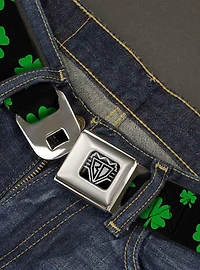 St. Patrick's Day Clovers Scattered Black Green Seatbelt Buckle Belt
