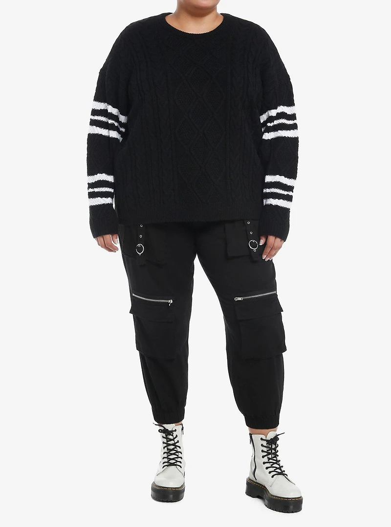 Social Collision Cable Knit Varsity Stripe Girls Sweater Plus Size