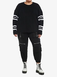 Social Collision Cable Knit Varsity Stripe Girls Sweater Plus Size