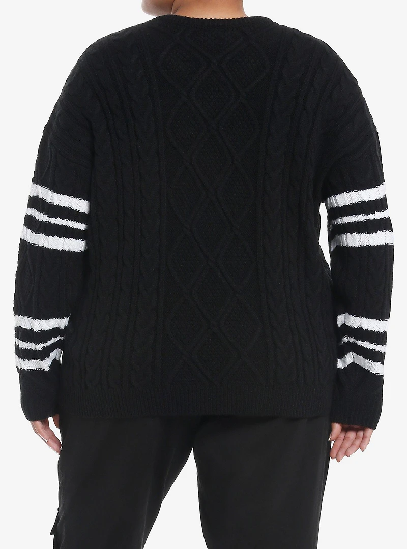 Social Collision Cable Knit Varsity Stripe Girls Sweater Plus Size