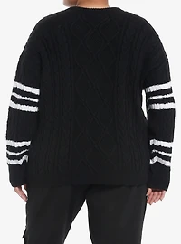 Social Collision Cable Knit Varsity Stripe Girls Sweater Plus Size
