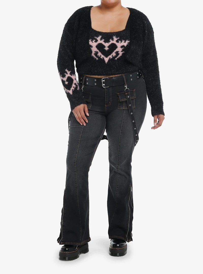Social Collision Fuzzy Heart Girls Tank & Cardigan Set Plus Size