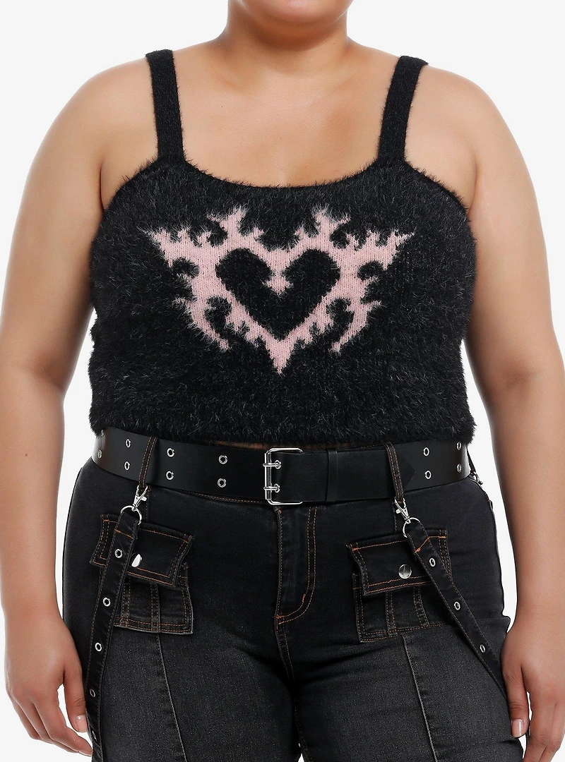 Social Collision Fuzzy Heart Girls Tank & Cardigan Set Plus Size