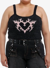 Social Collision Fuzzy Heart Girls Tank & Cardigan Set Plus Size