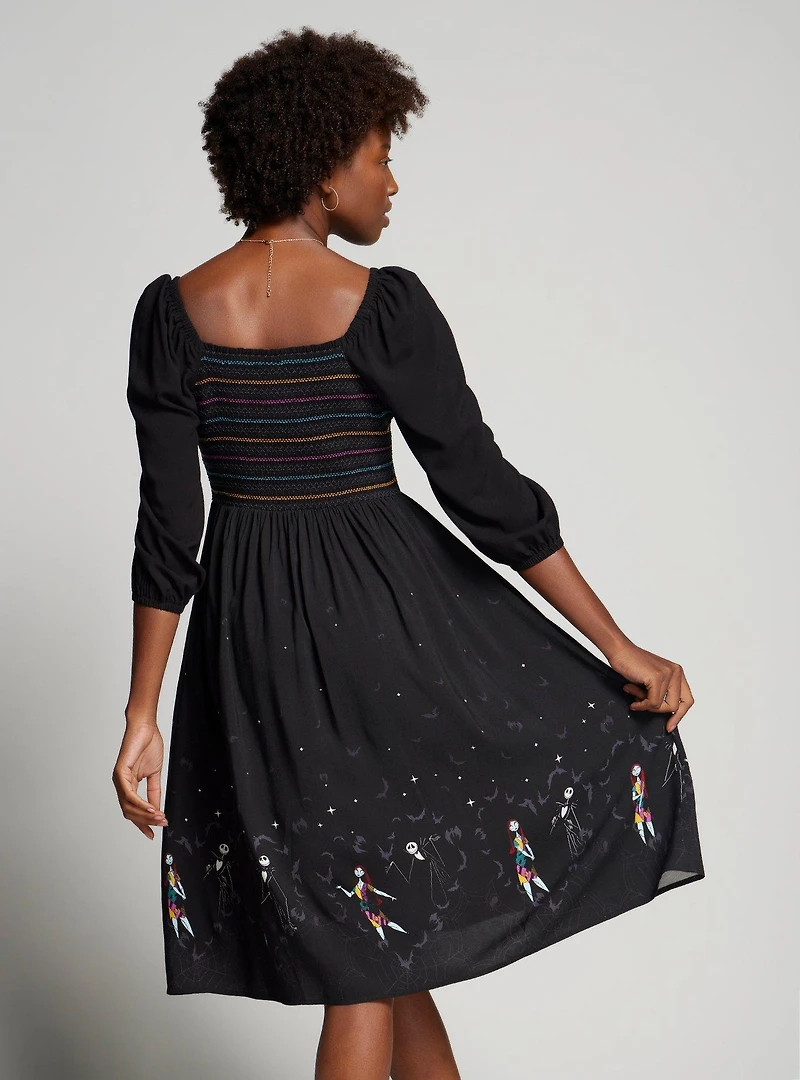 Disney The Nightmare Before Christmas Jack & Sally Long Sleeve Midi Dress — BoxLunch Exclusive