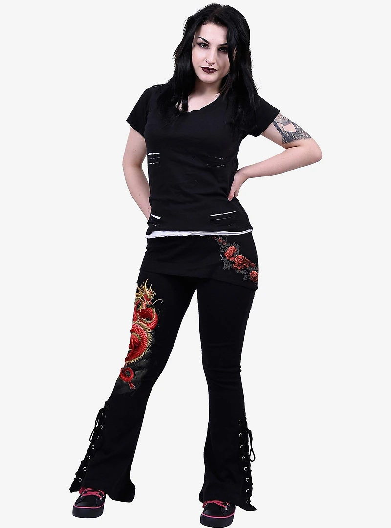 Spiral Shenlong 2-in-1 Boot-Cut Leggings With Micro Slant Skirt