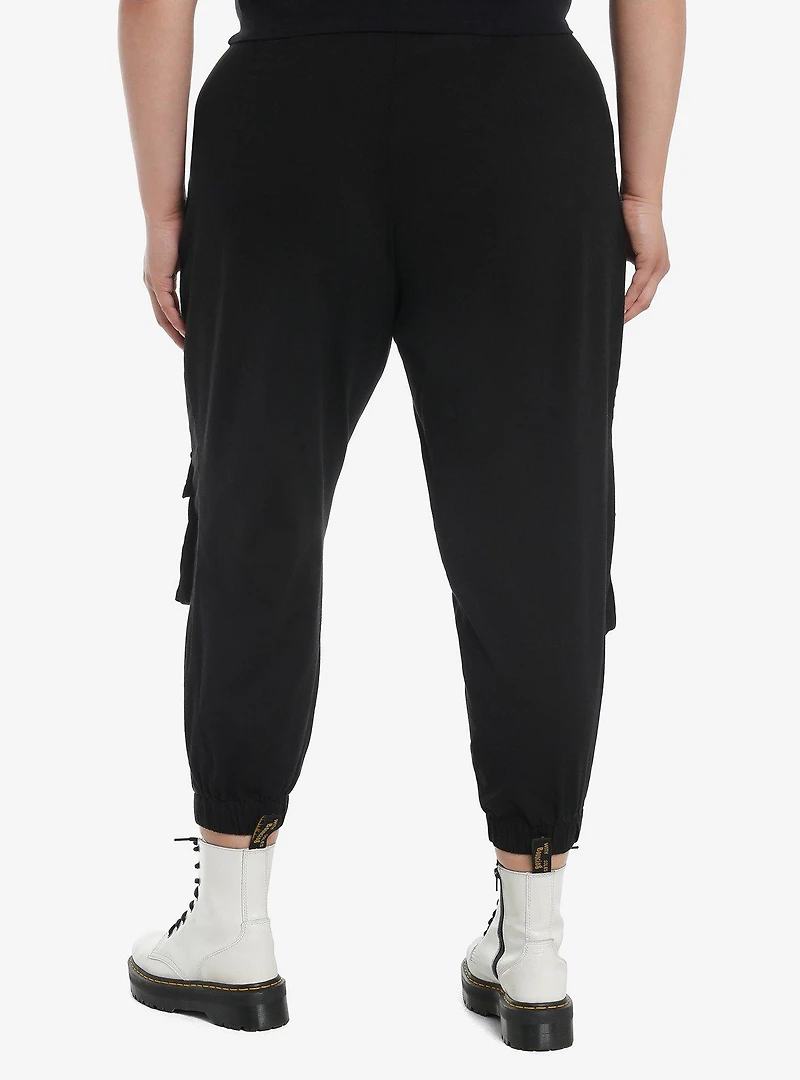 Black Zipper Grommet Cargo Jogger Pants Plus Size