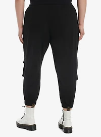 Black Zipper Grommet Cargo Jogger Pants Plus Size