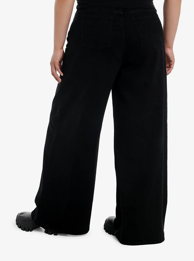 Black & Grey Wing Star Print Wide Leg Jeans Plus Size