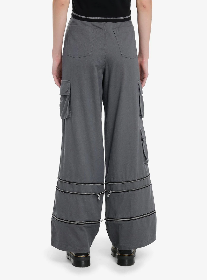 Grey Wide Leg Zip-Off Cargo Pants