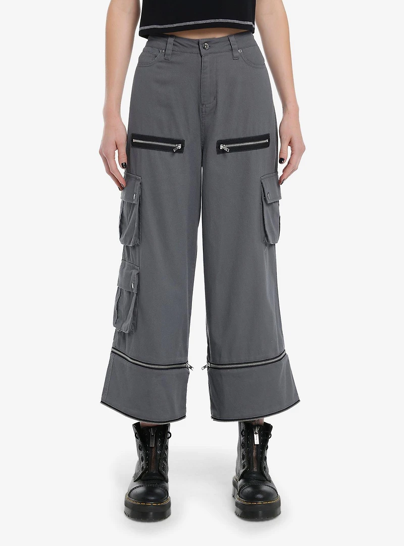 Grey Wide Leg Zip-Off Cargo Pants