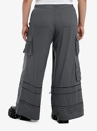 Grey Wide Leg Zip-Off Cargo Pants Plus Size