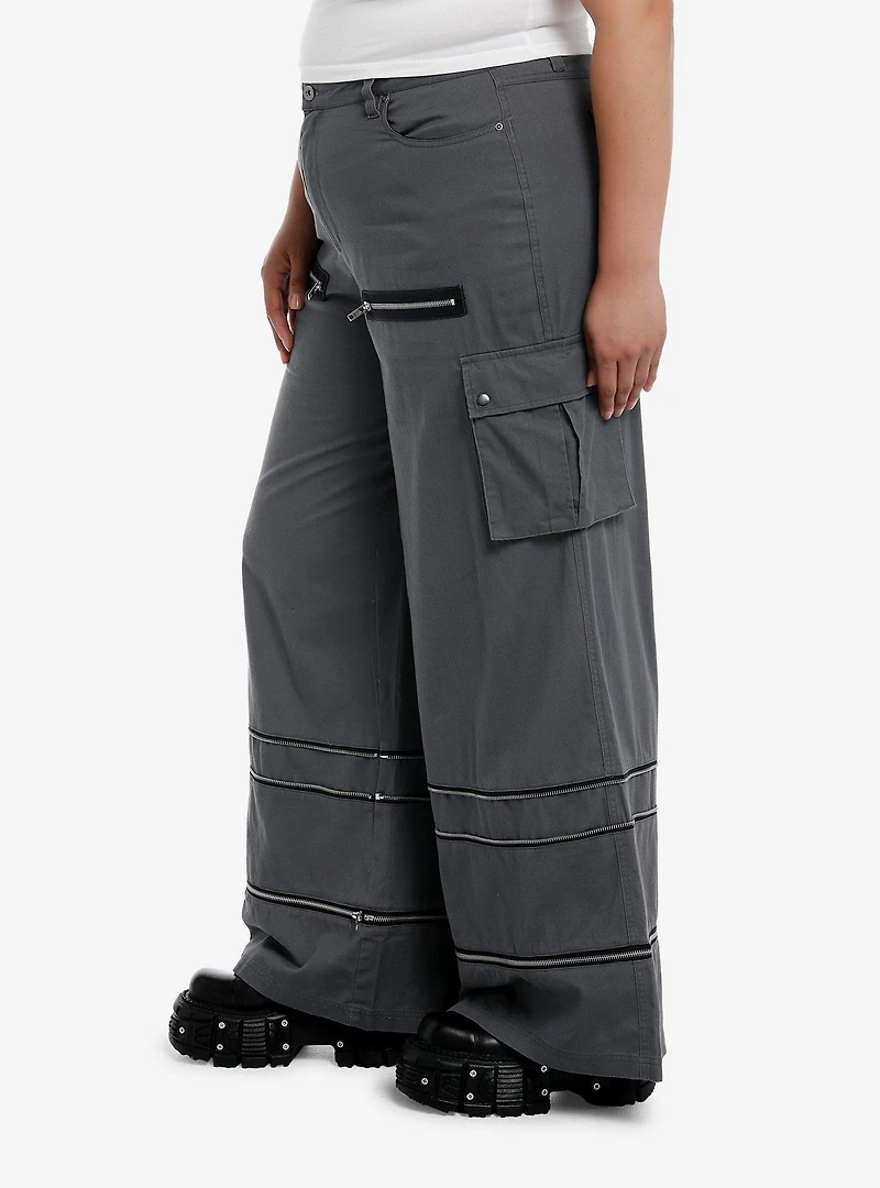 Grey Wide Leg Zip-Off Cargo Pants Plus Size