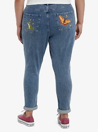 Mushroom Snail Forest Embroidered Mom Jeans Plus Size