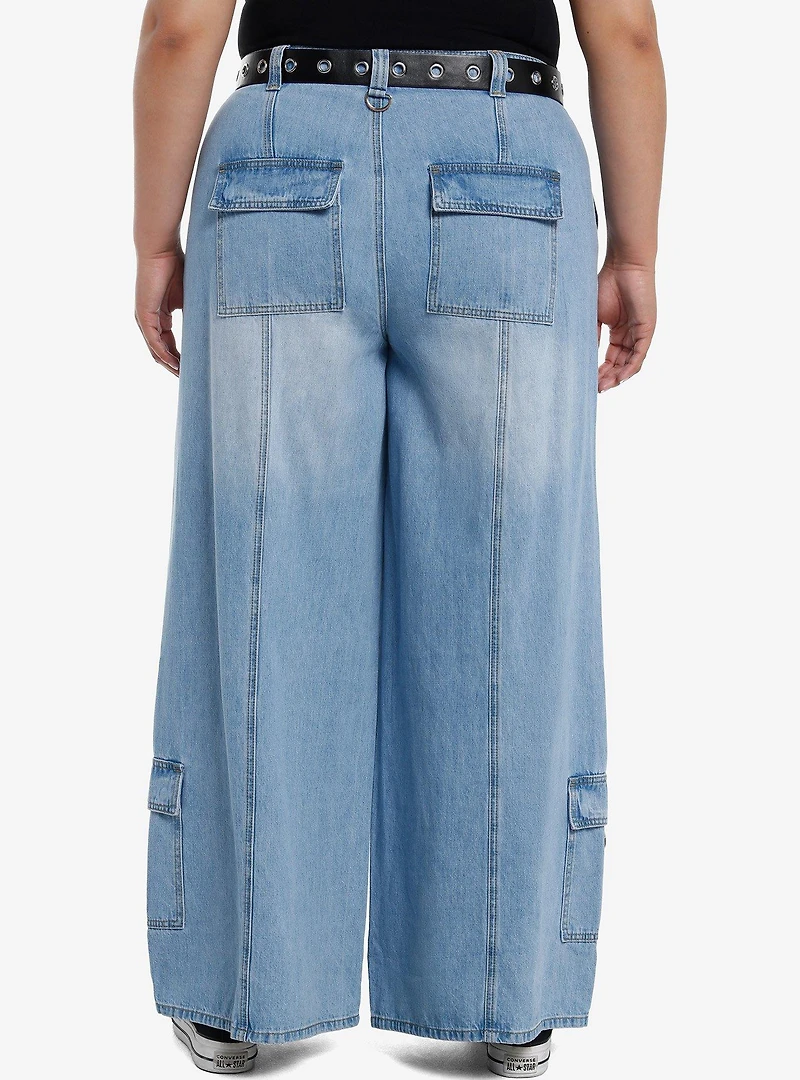 Grommet Belt Hardware Denim Cargo Pants Plus Size