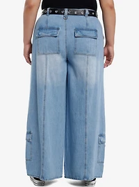 Grommet Belt Hardware Denim Cargo Pants Plus Size