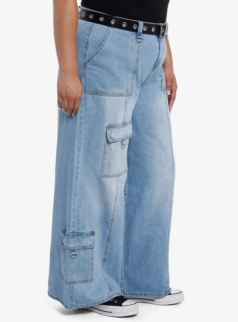 Grommet Belt Hardware Denim Cargo Pants Plus Size