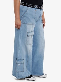 Grommet Belt Hardware Denim Cargo Pants Plus Size