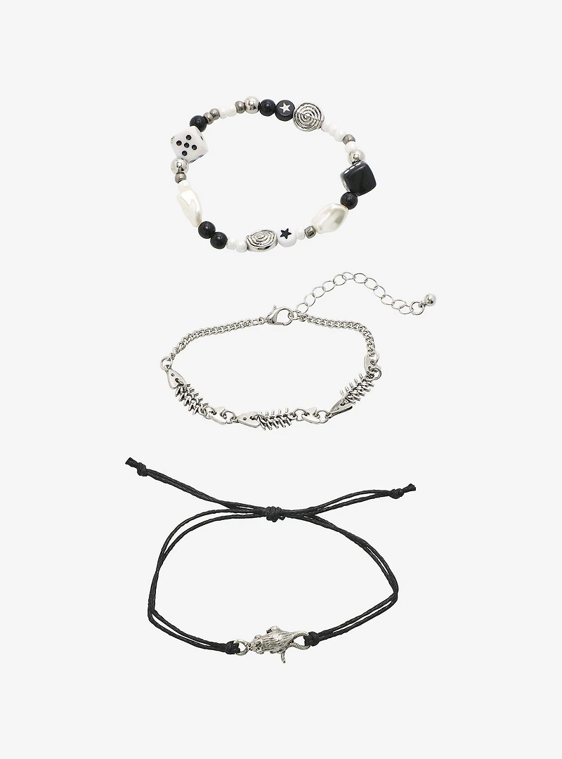 Social Collision Fish Bone & Dice Bracelet Set