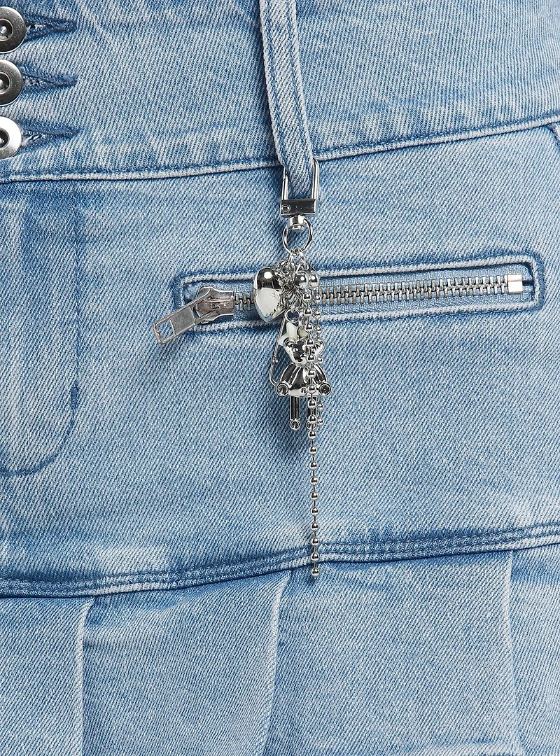 Social Collision Denim Pleated Skirt With Charm Plus Size