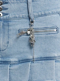 Social Collision Denim Pleated Skirt With Charm Plus Size