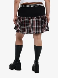 Social Collision Black & Red Plaid Ruffle Belted Mini Skirt Plus Size