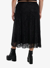 Cosmic Aura Black Floral Lace Midi Skirt Plus Size