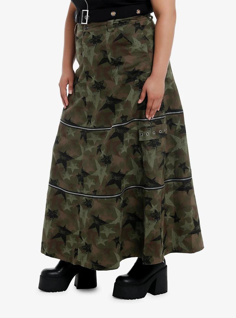 Social Collision Camo Star Zip-Off Maxi Skirt Plus Size
