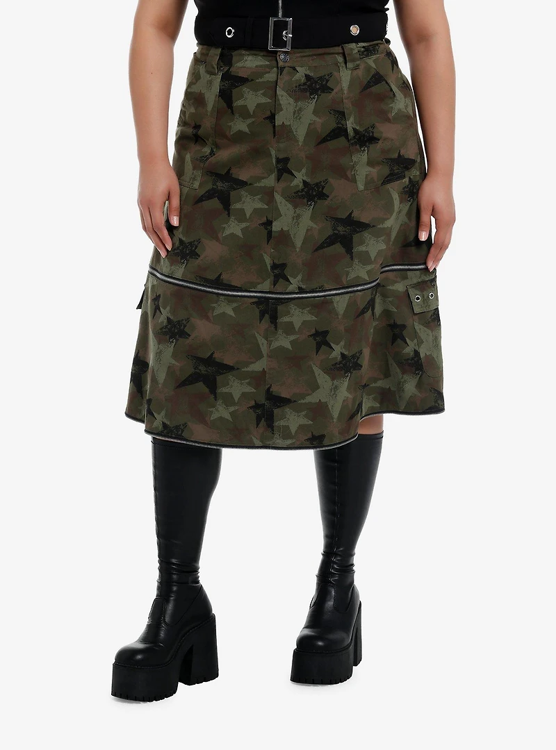 Social Collision Camo Star Zip-Off Maxi Skirt Plus Size