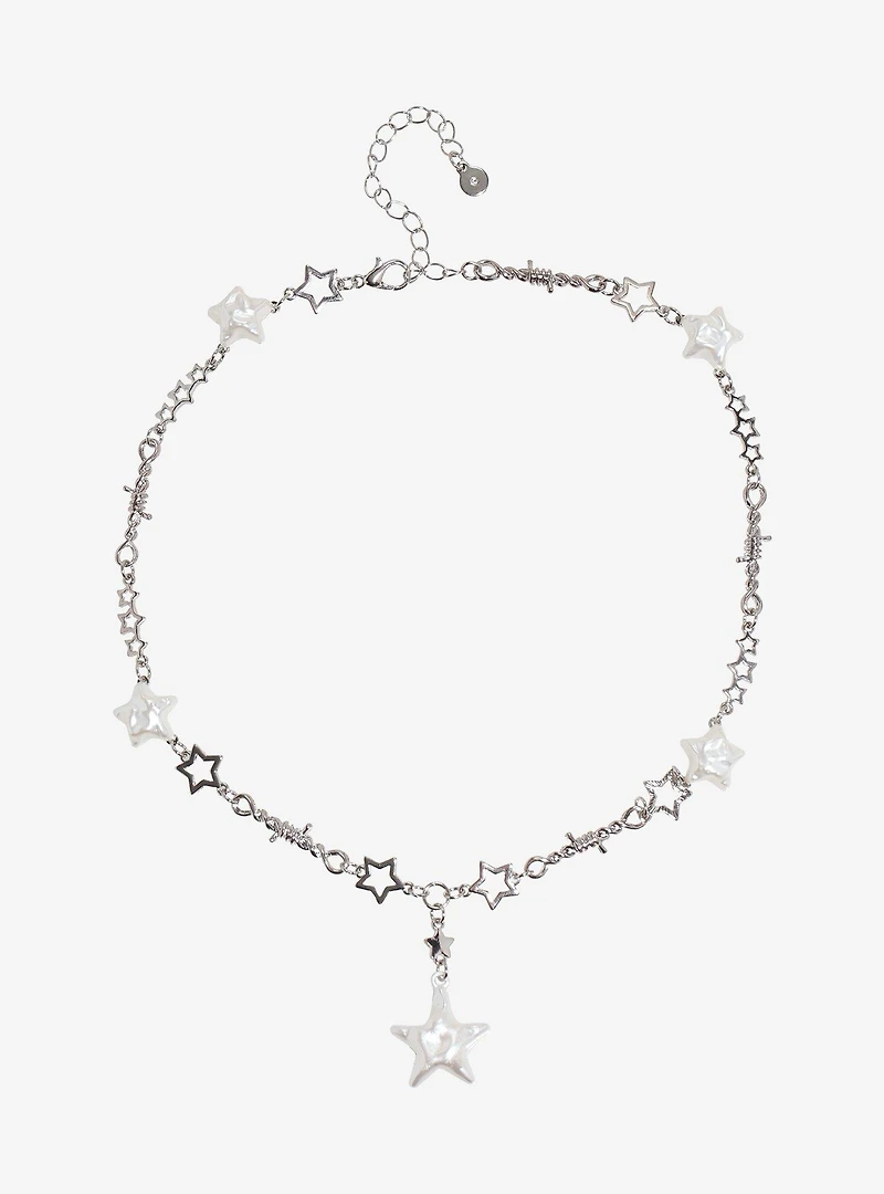 Social Collision Pearl Star Lariat Necklace