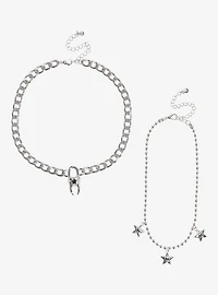 Social Collision Tooth Lock Star Charm Choker Set