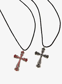 Social Collision Gem Cross Best Friend Cord Necklace Set