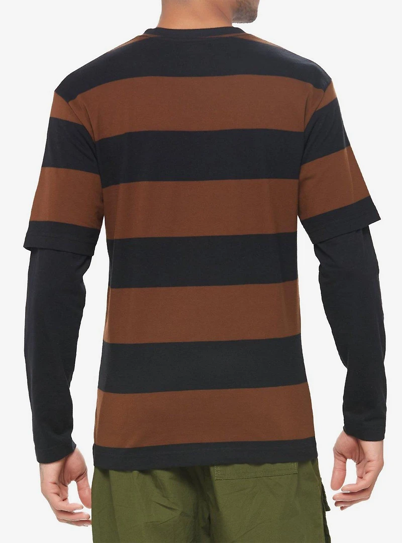 Black & Brown Stripe Twofer Long-Sleeve T-Shirt