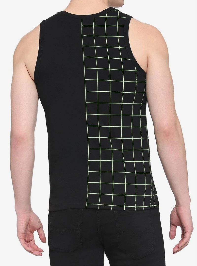 Black & Green Grid Split Tank Top