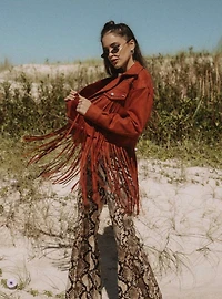 Festival Ready Red Fringe Jacket with Studs
