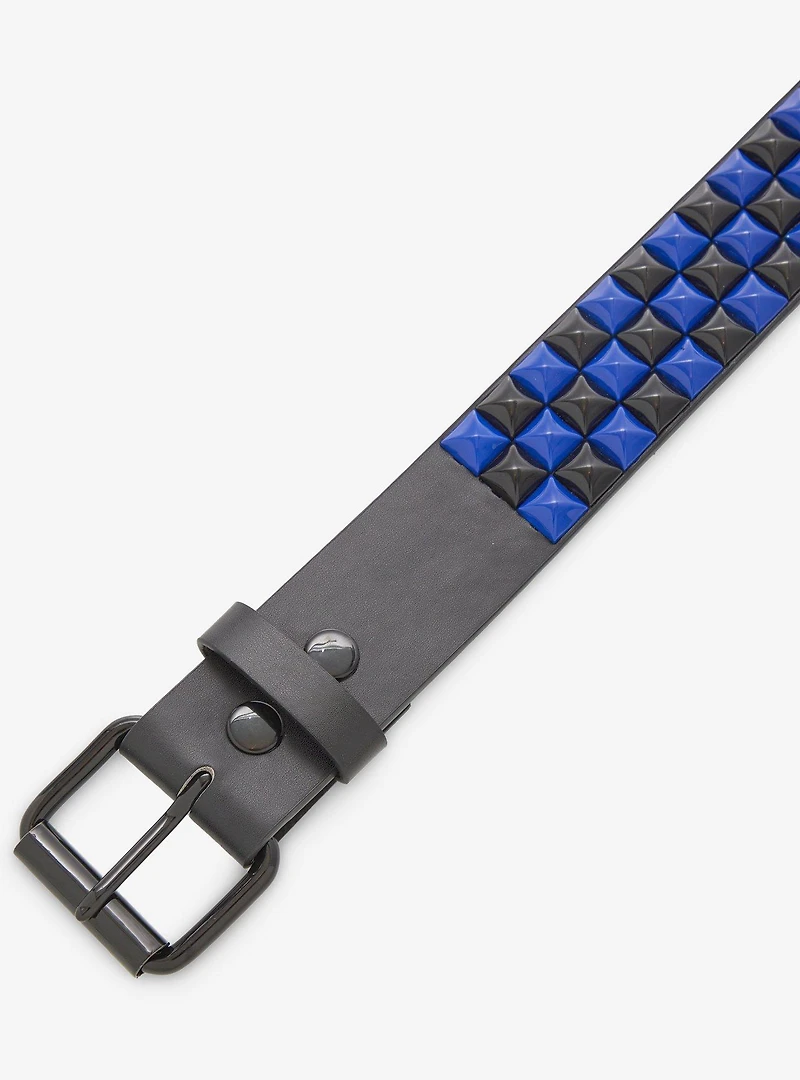 Black & Blue Three Row Pyramid Stud Belt
