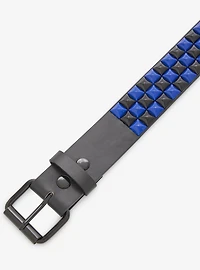 Black & Blue Three Row Pyramid Stud Belt