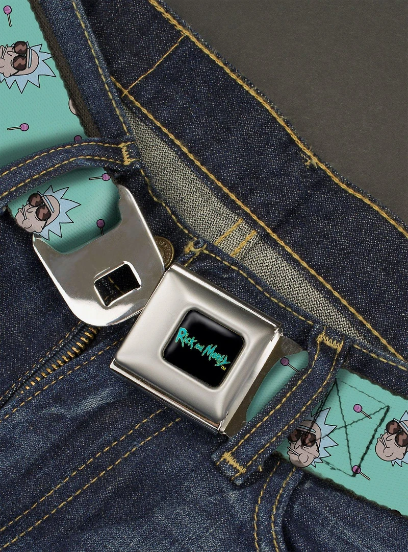 Rick And Morty Rick Lollipop Pose Teal Seatbelt Belt