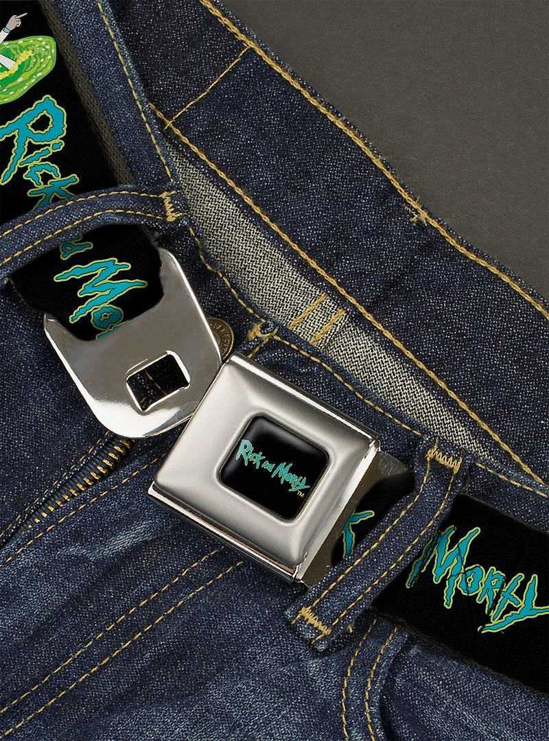 Rick And Morty Title Logo And Middle Finger Portal Jump Seatbelt Belt