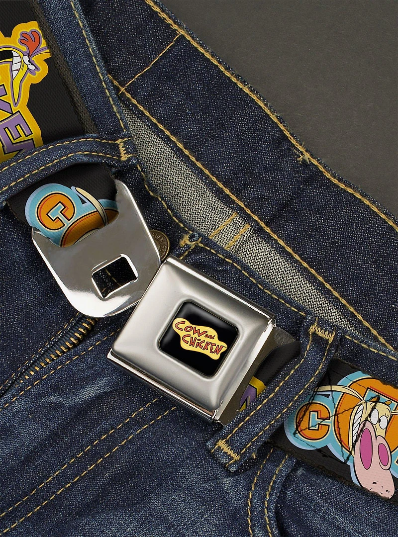 Cow And Chicken Title Logo And Poses With Guy Seatbelt Belt