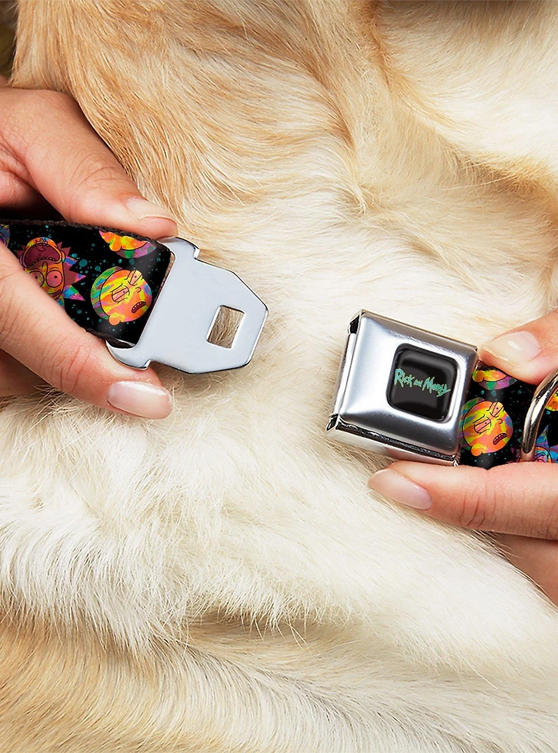Rick and Morty Vaporwave Expressions Scattered Seatbelt Buckle Dog Collar