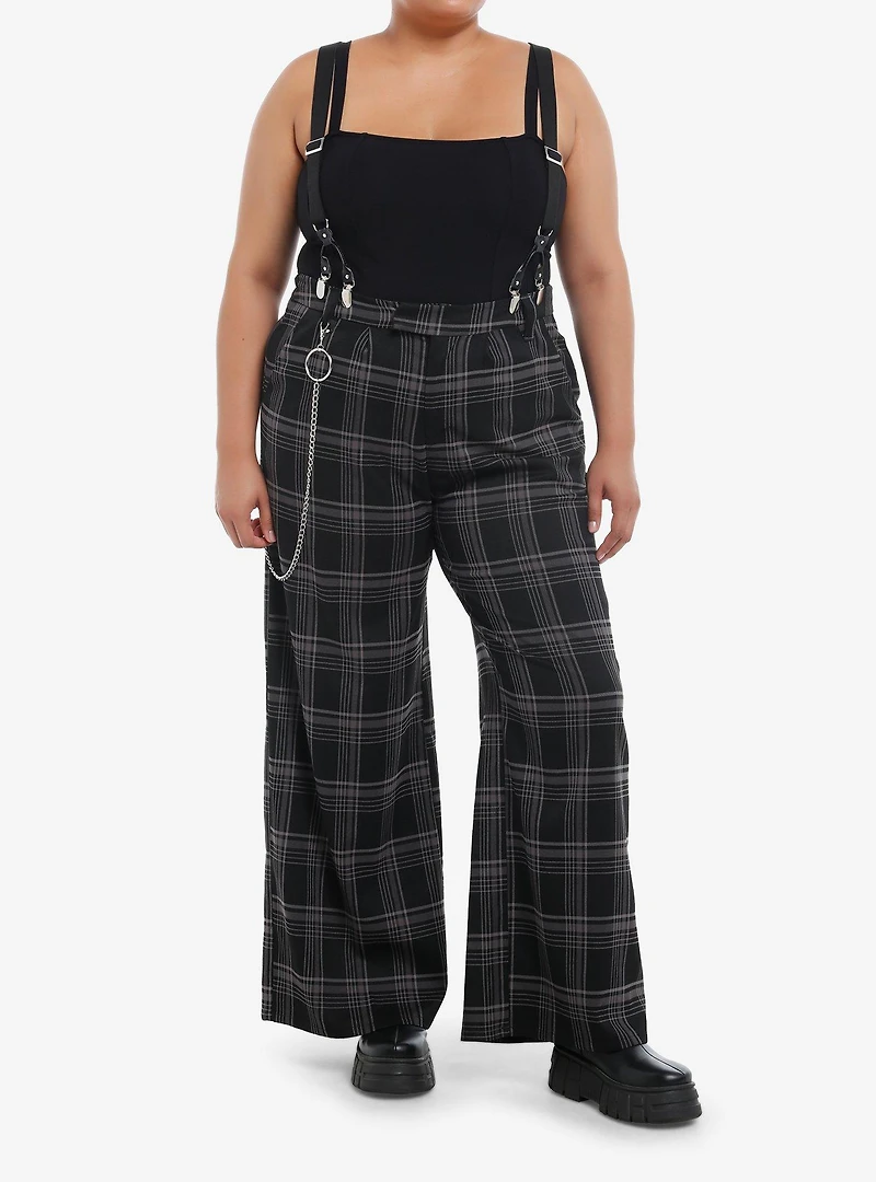 Social Collision Grey Plaid Suspender Trouser Pants Plus Size