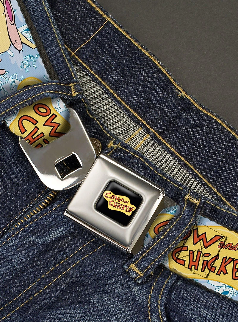 Cow And Chicken Title Logo And Character Poses Youth Seatbelt Belt