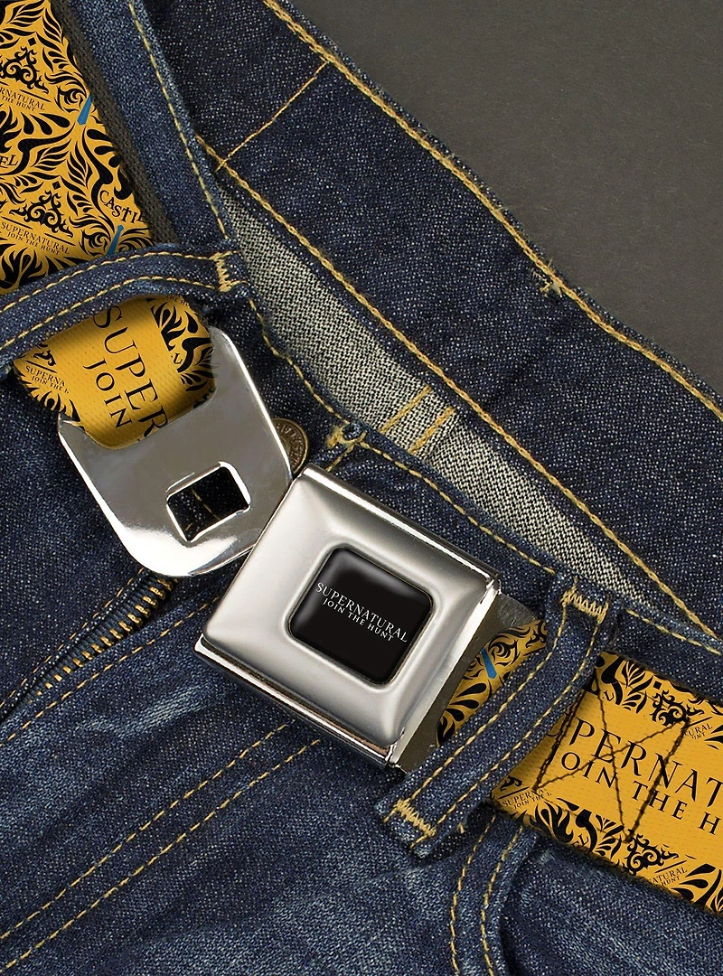 Supernatural Join The Hunt Logo And Castiel Wings Youth Seatbelt Belt