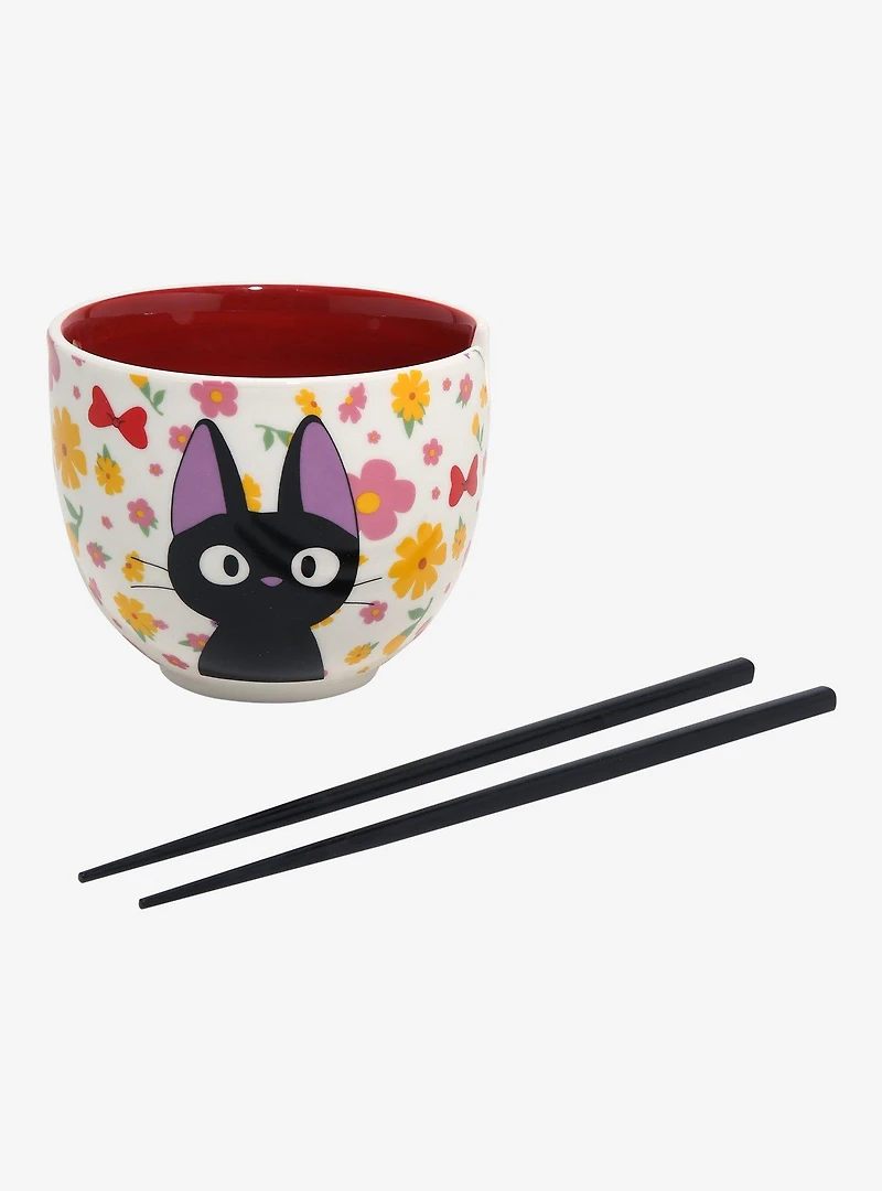 Studio Ghibli® Kiki's Delivery Service Floral Jiji Ramen Bowl with Chopsticks - BoxLunch Exclusive