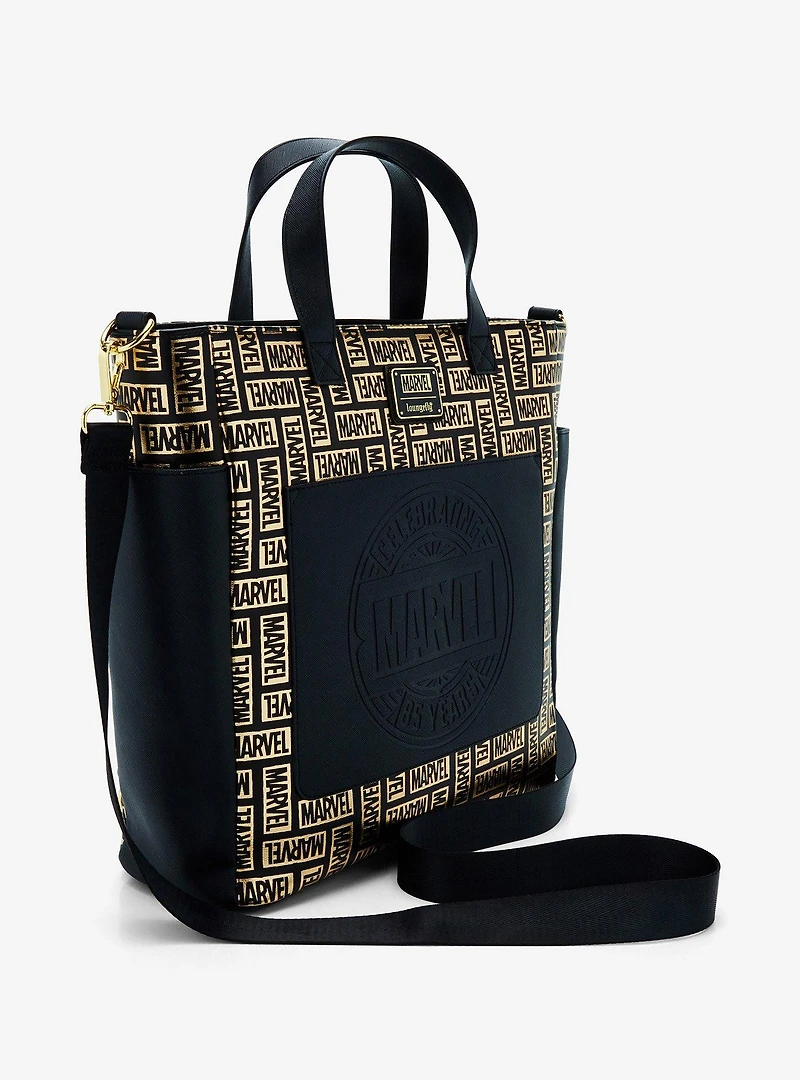 Loungefly Marvel Metallic Logo Allover Print Tote Bag