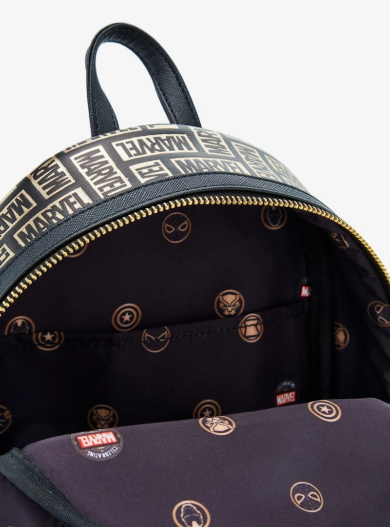 Loungefly Marvel Metallic Logo Allover Print Mini Backpack