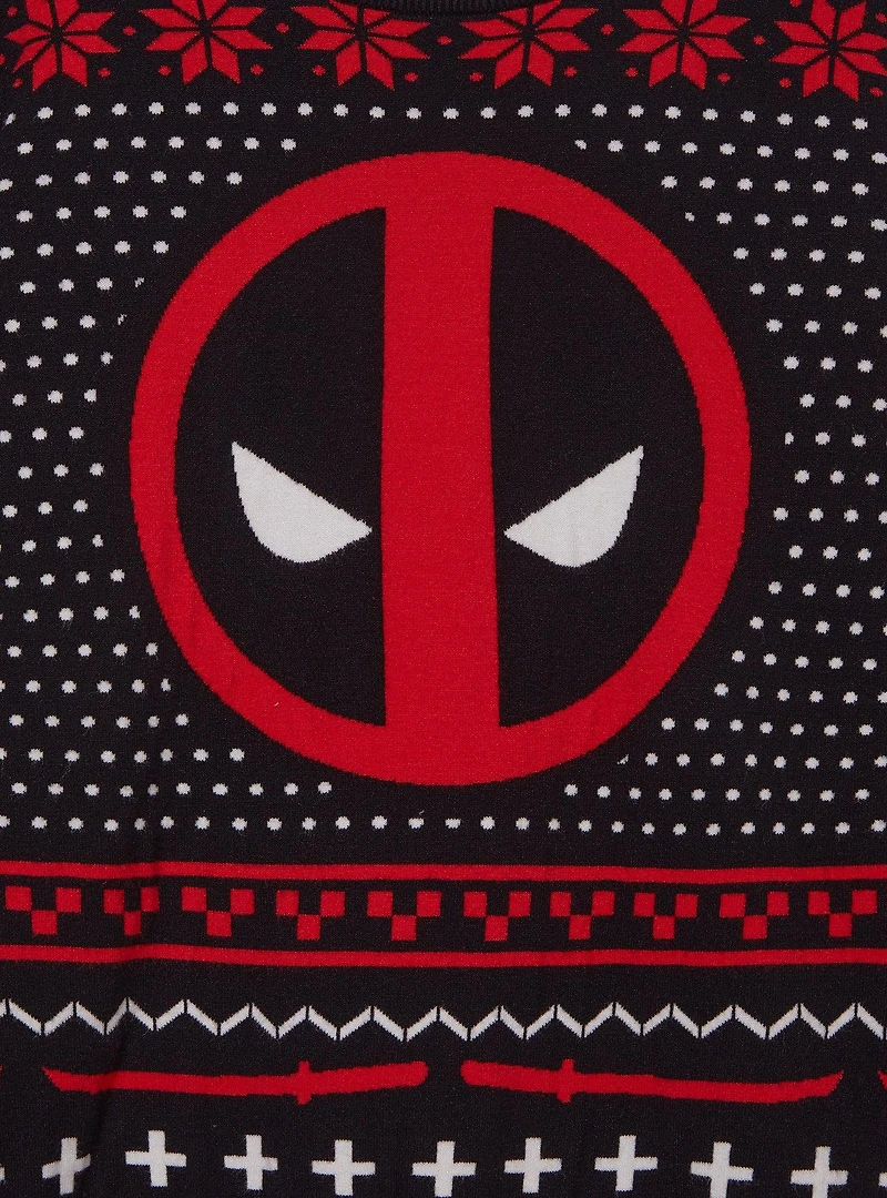 Marvel Deadpool Logo Patterned Holiday Sweater - BoxLunch Exclusive