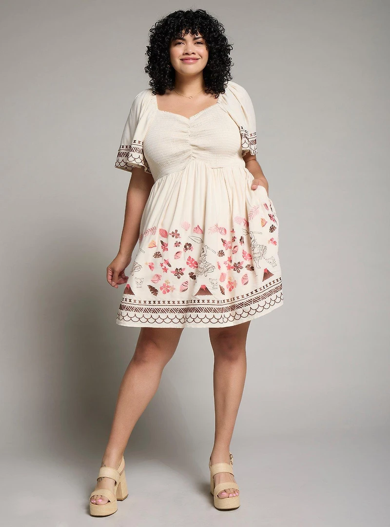Disney Moana Floral Icons Cinched Plus Smock Dress - BoxLunch Exclusive
